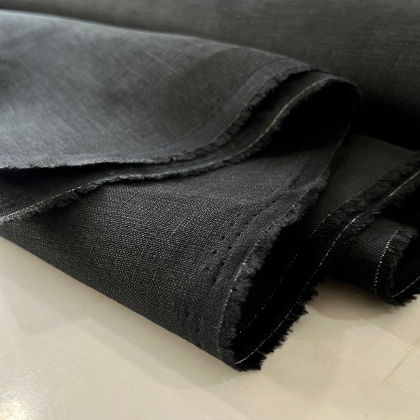 Black 100% Linen Fabric (59 inches or 1.64 yards) for shirt/pants/jacket/dress, sale by meter,Decor, Home Textile, Curtain, m2=180g