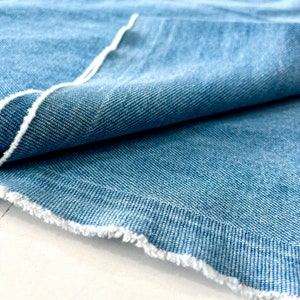 Stonewashed Softened Pre-Washed Denim Fabric, 100% Cotton, 10 Ounce Heavy Denim,Cotton Fabric By The Yard 150 cm,1.5 meters,or 1.64 yards Light Blue