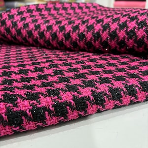 Pink Italian Sparkling Luxury Tweed Fabric, Moda Fabric for Jacket Dress Skirt-Fashion Coat-Wool Tweed Fabric(1.64 yards or 57-inch width)