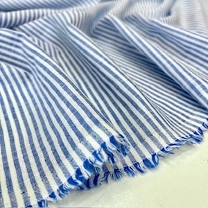 Blue White Striped Luxury 100% Cotton Poplin Fabric, Fabric For Dress-Shirts-Skirts-Clothing, Home Textile(150 cm or 58 inch or 1.64 yard)