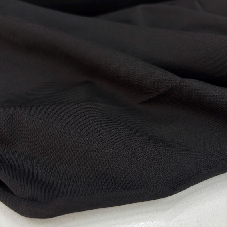 Black Cotton Jersey Fabric – Soft Combed Stretch Knit Material for Apparel | 150cm/59in wide