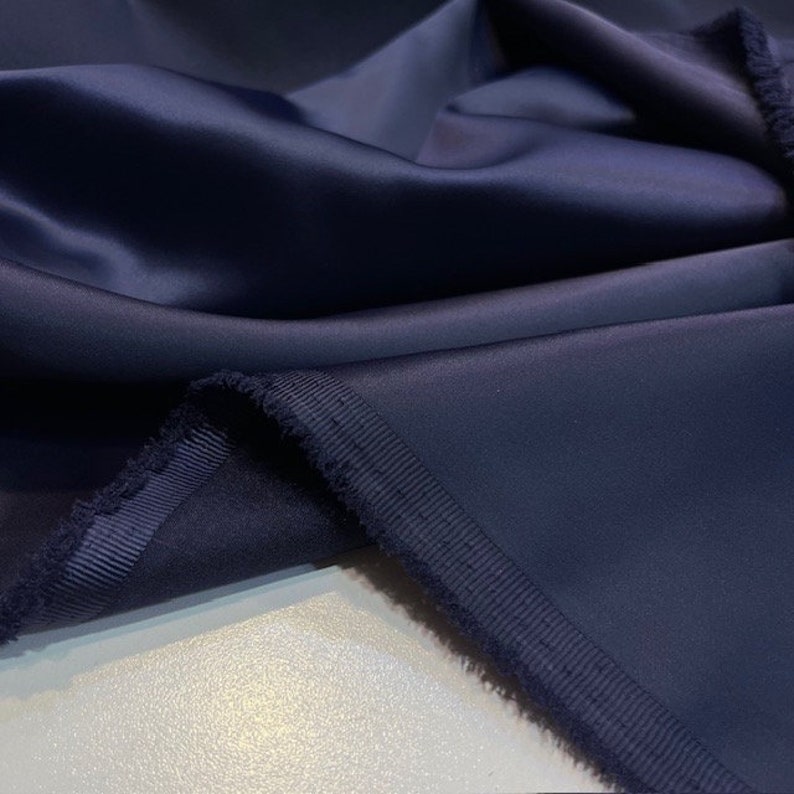 Navy Blue Acetate Satin Fabric: Luxury Evening Dress Material (150cm Wide)