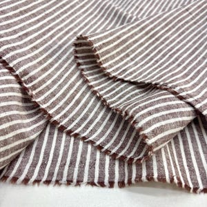Brown Ivory Striped Cotton Linen Fabric: Natural Breathable Material for Dresses 150cm Wide