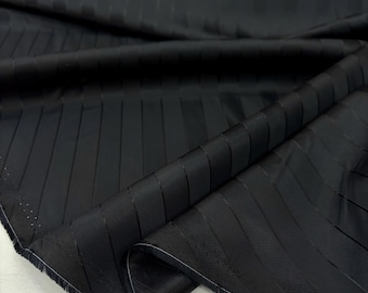 Italian Designer Striped Silky Lining Black Fabri for Pants, Jackets, Shirts,and Dresses, Clothing Fabric(150cm/1.64 yards/58 inches width)