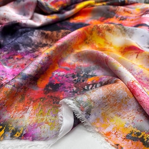 Colorful Watercolor Italian Satin Fabric – Silky Lightweight Soft Satin-Chiffon for Fashion Dresses | 150 cm