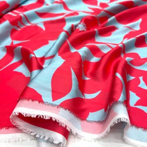 Italian Tropical Red Leaf Design Silky Satin Fabric – Exotic Lightweight Luxury Fabric by Yard for Dresses (150cm/1.64yard/57 inch width)