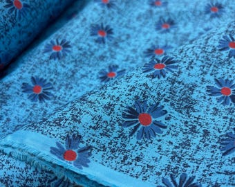 Turquoise Daisy Cotton Poplin Fabric – Lightweight Soft Floral for Dresses & Shirts | 150 cm