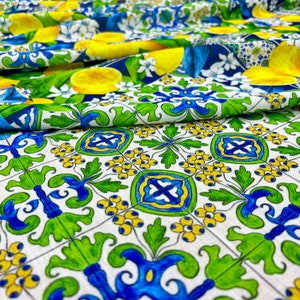 Italian Blue Lemon Pattern Printed Linen for Dresses and Shirts (150cm ...