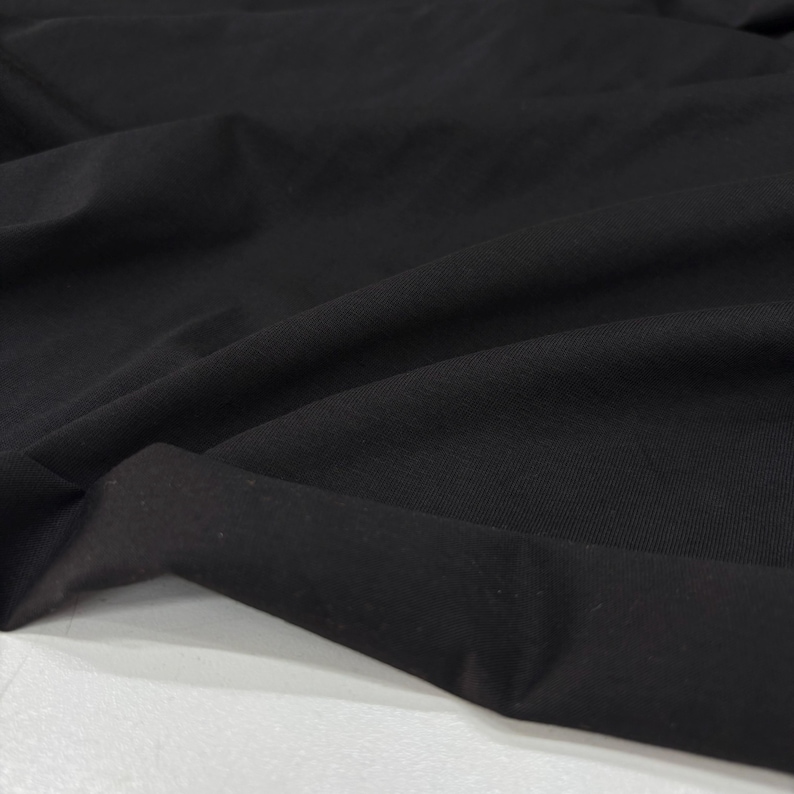 Black Cotton Jersey Fabric – Soft Combed Stretch Knit Material for Apparel | 150cm/59in wide