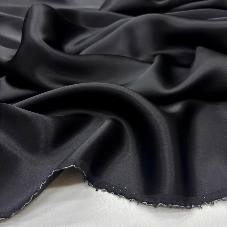 Black 100% Silk Satin Fabric – Luxury Natural Silk with Lustrous Finish | 140 cm Width