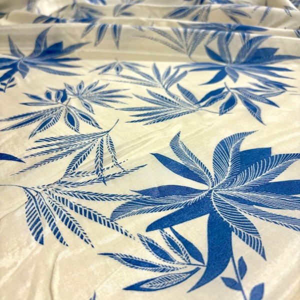 Indigo Leaf Patterned Silky 100% Cotton Voile Fabric, Clothing Quality Fabric, Dressmaking Designer Fabric,Home Textile(1,64 yard/57 inc)