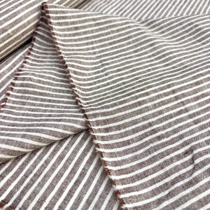 Brown Ivory Striped Cotton Linen Fabric: Natural Breathable Material for Dresses 150cm Wide
