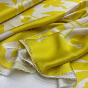 Yellow Italian Abstract Silky Satin Fabric – Lightweight Soft for Dresses & Fashion Clothing | 150 cm