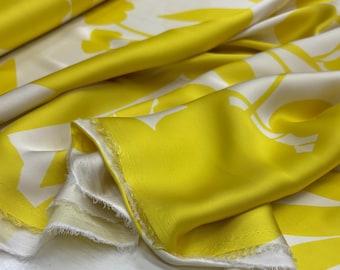 Yellow Italian Abstract Design Silky Satin Fabric, Clothing Fashion Dress Fabric(150cm//1.64yard//57 inch width)