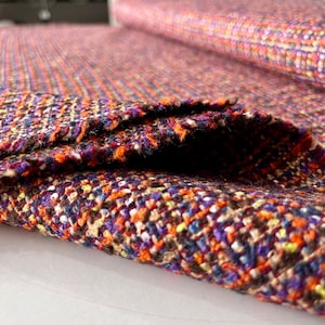 Tela Super Tweed Borgoña (150 cm o 1,64 yardas o 57 pulgadas de ancho), abrigo-vestido-falda-tela de tweed de lujo