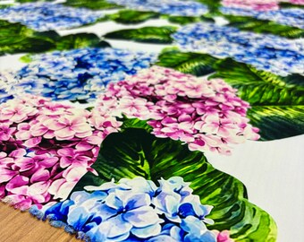 Hydrangea Print Crepe Satin Fabric: Italian Design Dress Fabric 150cm/59in width