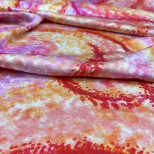 Pink and Orange Italian Watercolor Abstract Design Silky Satin Fabric, Clothing Fashion Dress Fabric(1.64yard or 150 cm or 58 inch width)
