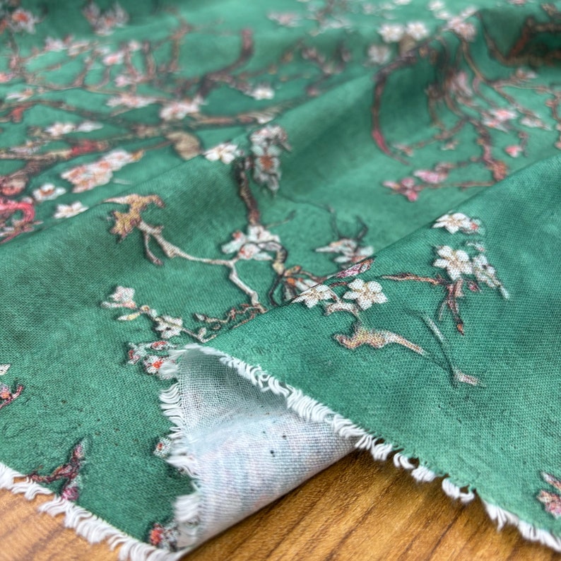 Green Floral Linen Fabric: Italian Design Fashion Fabric (150 cm/1.64 yards wide)