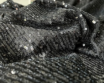 Black Sequin Fabric – Full Sequin Party Dress Material | 140 cm Width