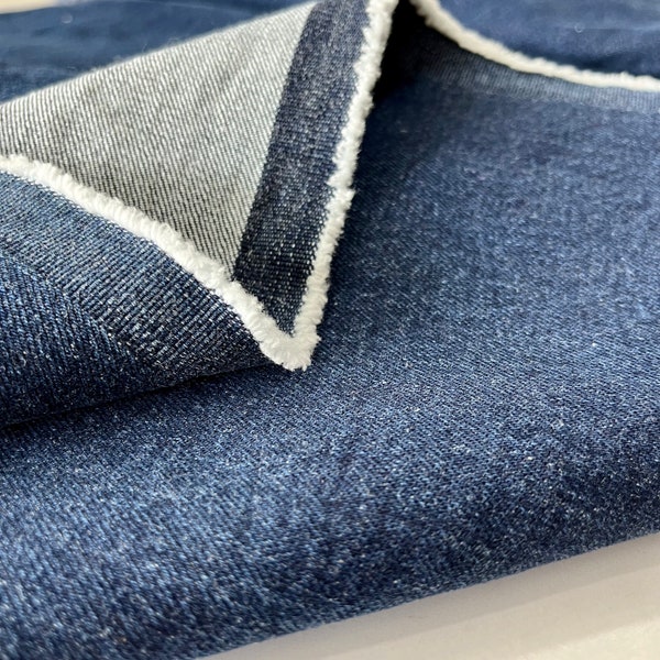 Stonewashed and Pre-washed 100% Cotton Heavy Dark Blue Denim Fabric, Sewing Cotton Fabric By The Yard (150 cm, 1.5 meters, or 1.64 yards)
