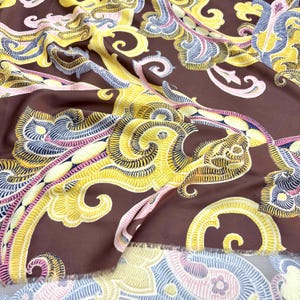 Vintage Abstract Italian Satin Fabric by Yard – Colorful Silky Fabric for Dresses, Blouses, Scarves (150cm/1.64yard/57 inch width)