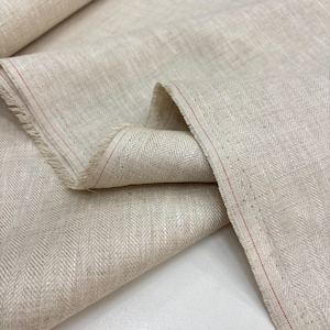 Stone Beige Herringbone Textured 100% Linen Fabric – Premium Natural Material for Elegant Apparel (150 cm or 1.64 yard or 58 inch width)