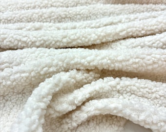 Hochwertiger Bouclé-Teddystoff in Weiß, Polsterstoff meterweise, Stoff für Stuhl, Sofa, Kopfteil (1,77 m oder 172 cm Breite)
