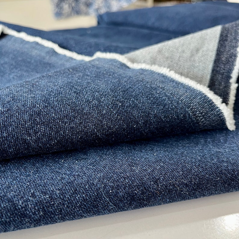 Stonewashed Softened Pre-Washed Denim Fabric, 100% Cotton, 10 Ounce Heavy Denim,Cotton Fabric By The Yard 150 cm,1.5 meters,or 1.64 yards Dark Blue