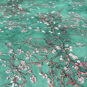 Green Floral Linen Fabric: Italian Design Fashion Fabric (150 cm/1.64 yards wide)