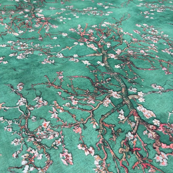 Green Floral Linen Fabric: Italian Design Fashion Fabric (150 cm/1.64 yards wide)