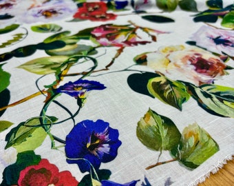 Italian Watercolor Floral Linen Fabric – Soft Material for Dresses, Shirts & Home | 150cm/59in wide