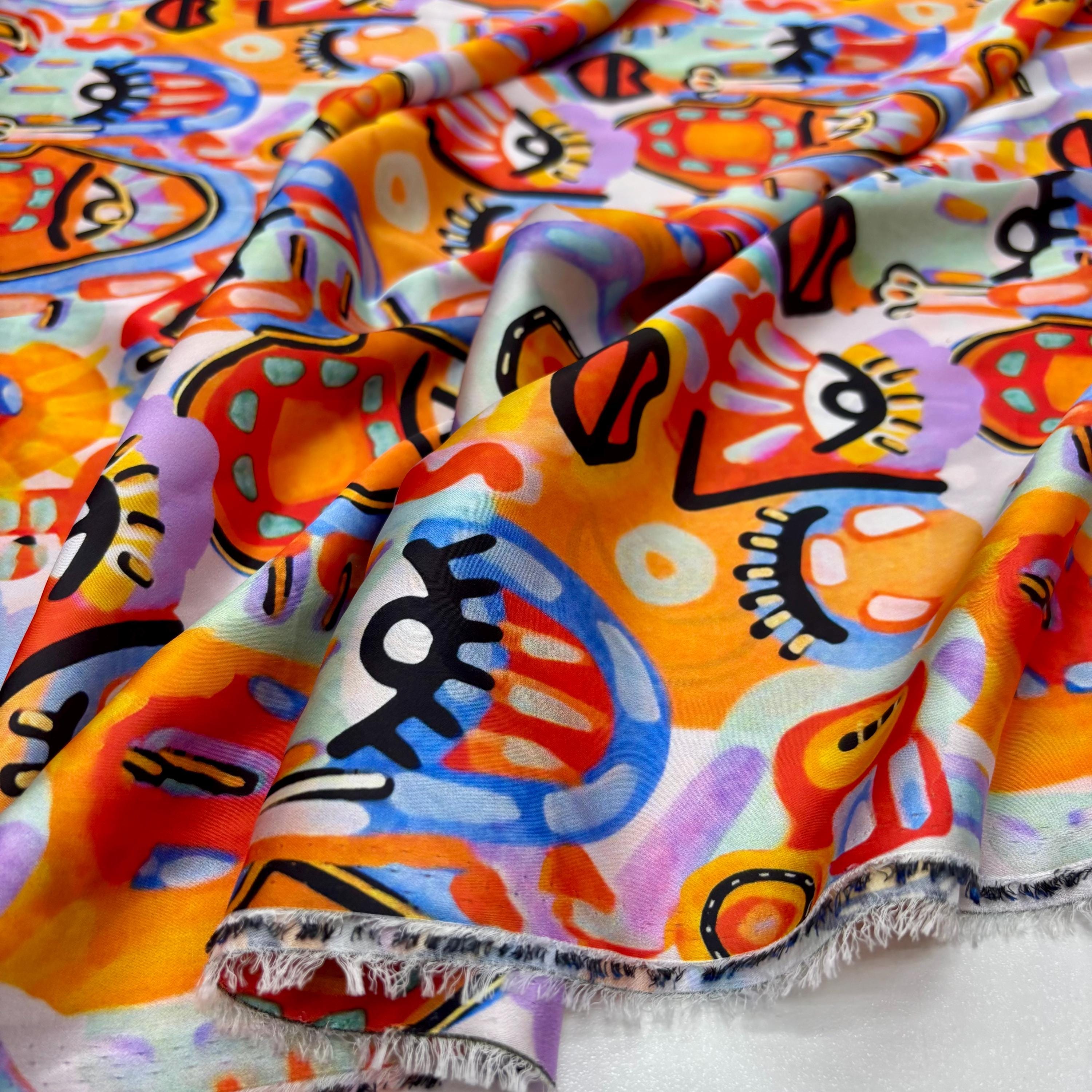 Orange Abstract Italian Silky Satin Fabric: Luxury Dressmaking (57" Wide)