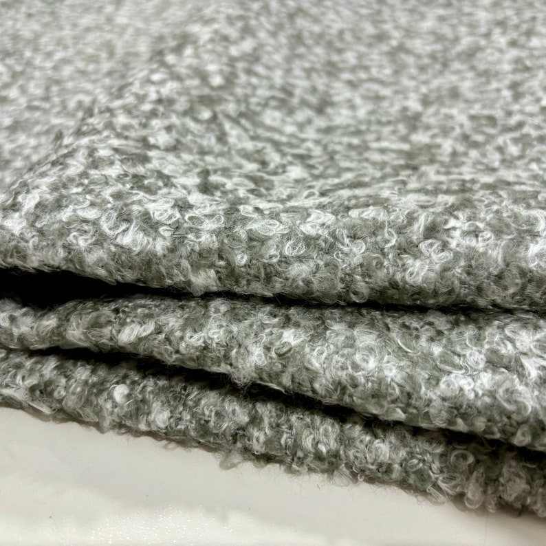 Gray Green Speckled Boucle Fabric, Designer Fabric, Upholstery Fabric by yard, Fabric for Chair-Sofa-Headboard 1.64 yards or 59 inch width image 7