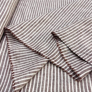 Brown Ivory Striped Cotton Linen Fabric: Natural Breathable Material for Dresses 150cm Wide