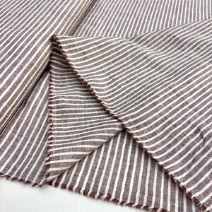 Brown Ivory Striped Cotton Linen Fabric: Natural Breathable Material for Dresses 150cm Wide