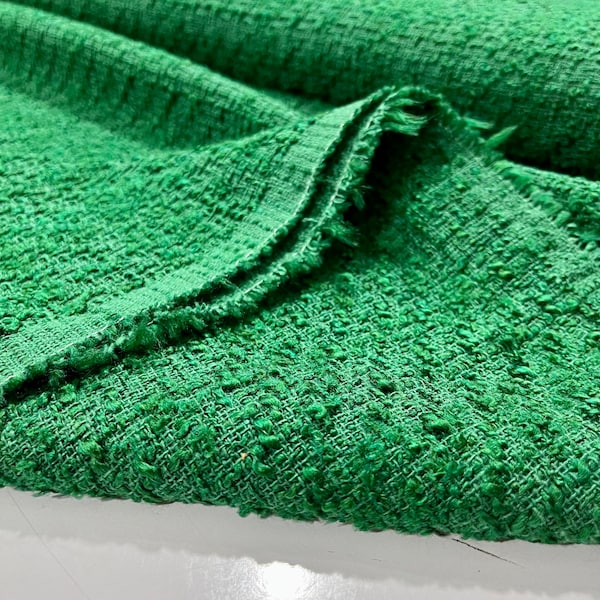 Tela de tweed de lujo Bouclé verde, tela de tweed verde, tela para falda de vestido de chaqueta- (1,64 yardas o 57 pulgadas de ancho)