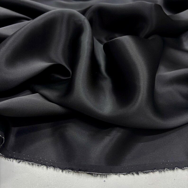 Black 100% Silk Satin Fabric – Luxury Natural Silk with Lustrous Finish | 140 cm Width