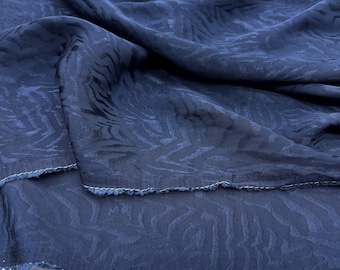 Navy Blue Jacquard Cupro Fabric: Silky Soft Designer Fabric By The Yard