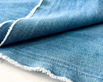 Light Blue Stonewashed Softened Denim Fabric, 100% Cotton, 10 Ounce Heavy Denim, Cotton Fabric By The Yar (150 cm,1.5 meters,or 1.64 yards)