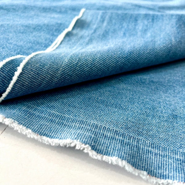 Light Blue Stonewashed Softened Denim Fabric, 100% Cotton, 10 Ounce Heavy Denim, Cotton Fabric By The Yar (150 cm,1.5 meters,or 1.64 yards)