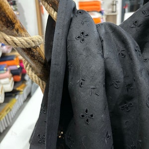 Black Embroidered & Eyelet 100% Linen Fabric, Organic Fabric, Linen Fabric for  Shitt, Pants, Jacket, Dress (1.64 yards or 59 inches width)