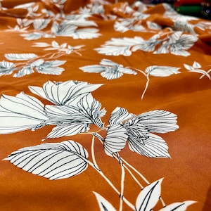 Floral Pattern Cinnamon Colored 100% Cotton Viscose Fabric, Fabric For Dress, Viscose Fabric by the Yard, (Width 150cm 1,64 yard 57 inc)