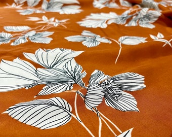 Floral Pattern Cinnamon Colored 100% Cotton Viscose Fabric, Fabric For Dress, Viscose Fabric by the Yard, (Width 150cm 1,64 yard 57 inc)