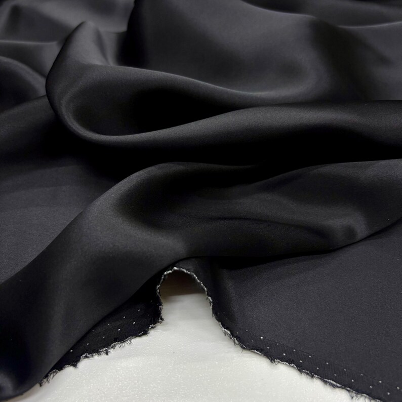 Black 100% Silk Satin Fabric – Luxury Natural Silk with Lustrous Finish | 140 cm Width