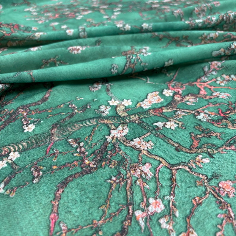 Green Floral Linen Fabric: Italian Design Fashion Fabric (150 cm/1.64 yards wide)
