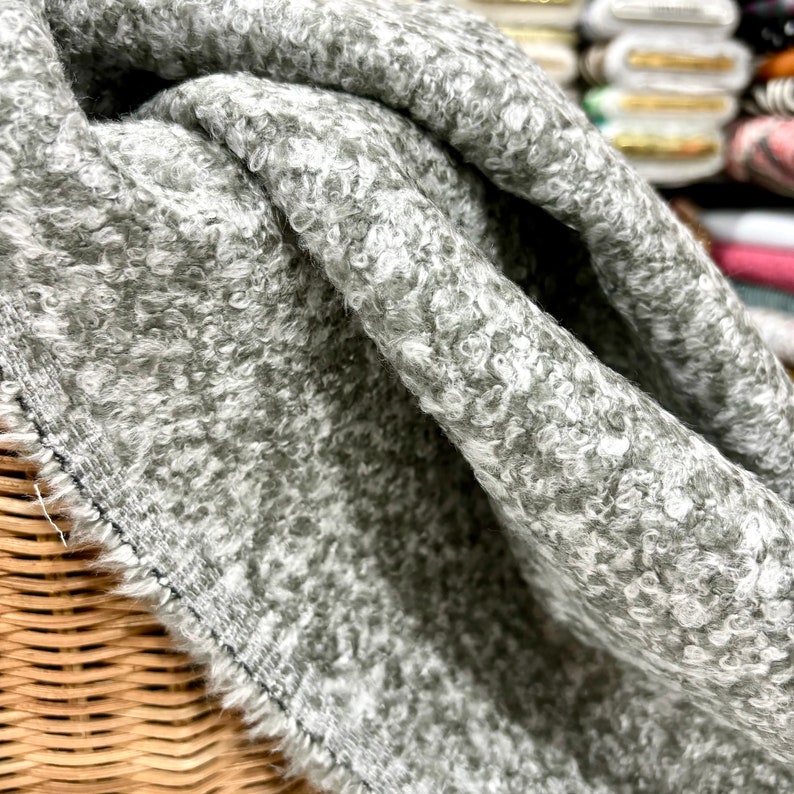 Gray Green Speckled Boucle Fabric, Designer Fabric, Upholstery Fabric by yard, Fabric for Chair-Sofa-Headboard 1.64 yards or 59 inch width image 2