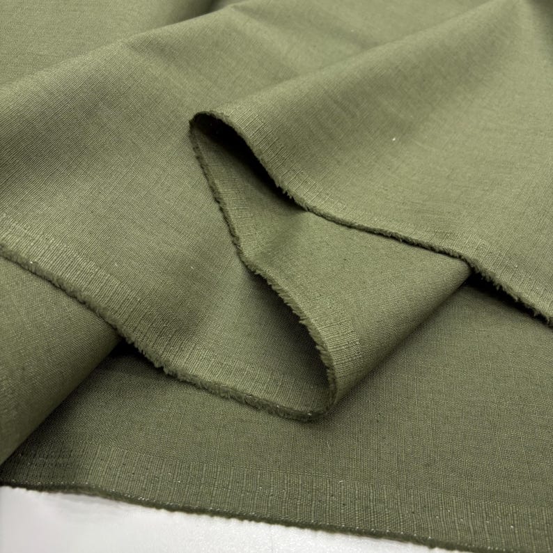 Green Cotton Linen Fabric: Natural Breathable Soft Linen Blend – Dress & Apparel 150cm Width