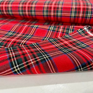 Red Blue Plaid Viscose Fabric: Tartan Home Decor, Clothing 150cm/59in width