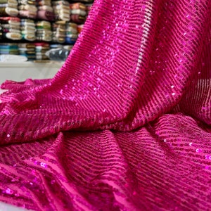 Fuchsia Sequin Fabric, Glitz Sequins Fabric for Dress, Sparkling Hot Pink Sequin Fabric (140cm Width//1.53 yards//55 inches)-Designer Fabric