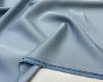 Italian Blue Crepe Satin Fabric Double Face Dress Material | 58 in